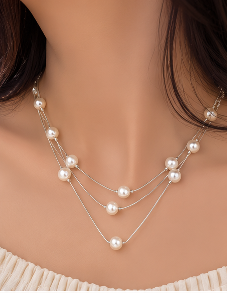 Cascading Pearl & Silver-Tone Multi-Strand Necklace