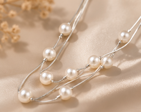 Cascading Pearl & Silver-Tone Multi-Strand Necklace