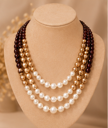 Elegant Tri-Color Ombre Multi-Strand Pearl Necklace Set