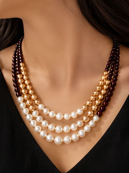 Elegant Tri-Color Ombre Multi-Strand Pearl Necklace Set