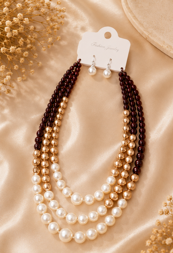 Elegant Tri-Color Ombre Multi-Strand Pearl Necklace Set