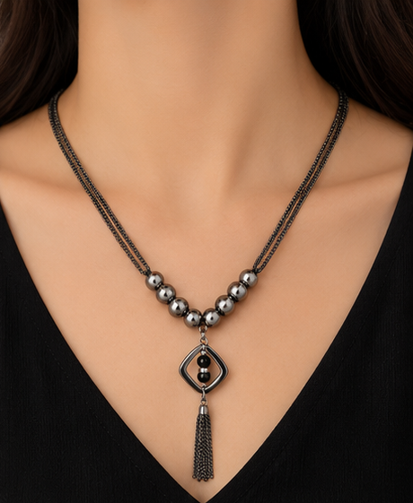 Sleek Geometric Tassel Y-Necklace & Earring Set