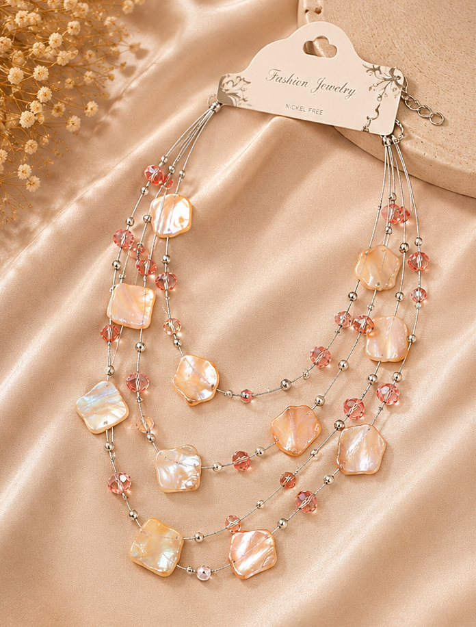 Luminous Peach Multi-Strand Necklace Set