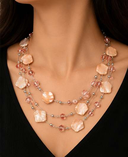 Luminous Peach Multi-Strand Necklace Set