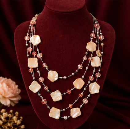 Luminous Peach Multi-Strand Necklace Set