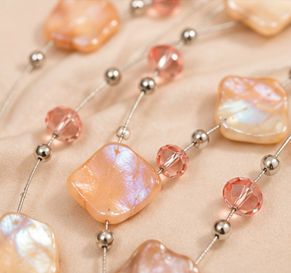 Luminous Peach Multi-Strand Necklace Set