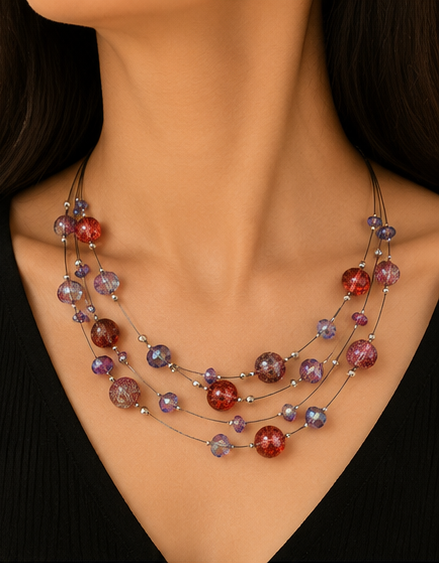 Raspberry Crackle Glass & Violet Crystal Multi-Strand Illusion Set