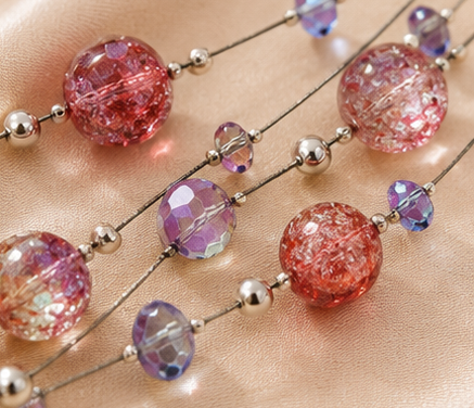 Raspberry Crackle Glass & Violet Crystal Multi-Strand Illusion Set