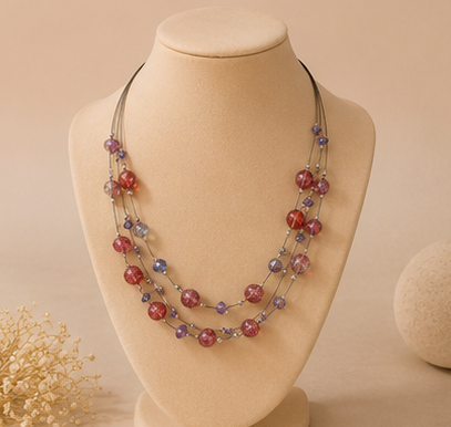 Raspberry Crackle Glass & Violet Crystal Multi-Strand Illusion Set