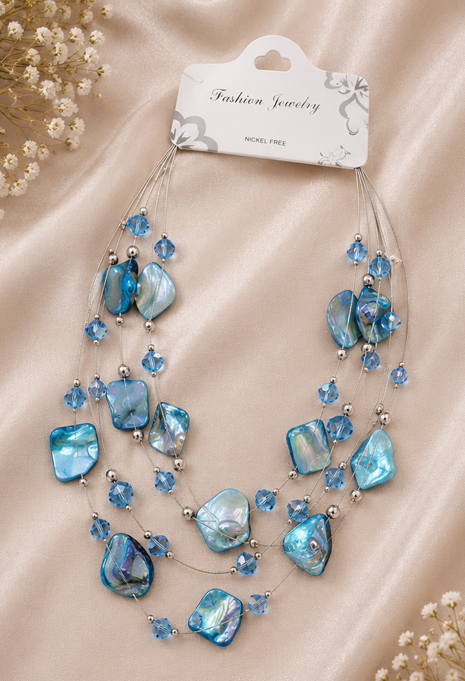 Ethereal Ocean Blue Illusion Necklace Set