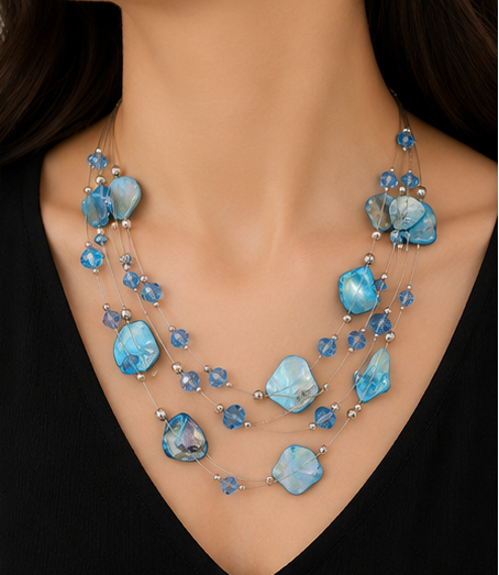 Ethereal Ocean Blue Illusion Necklace Set