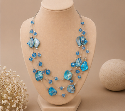 Ethereal Ocean Blue Illusion Necklace Set