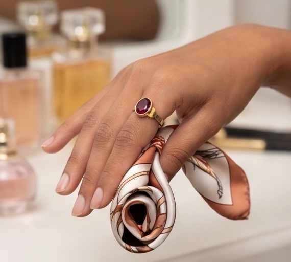 Vintage-Inspired Gold-Tone & Faceted Ruby-Hued Statement Ring