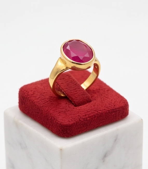 Vintage-Inspired Gold-Tone & Faceted Ruby-Hued Statement Ring
