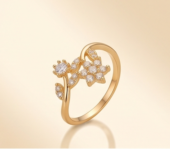 Enchanted Blossom Ring – Adjustable Anti-Tarnish Gold Floral Ring