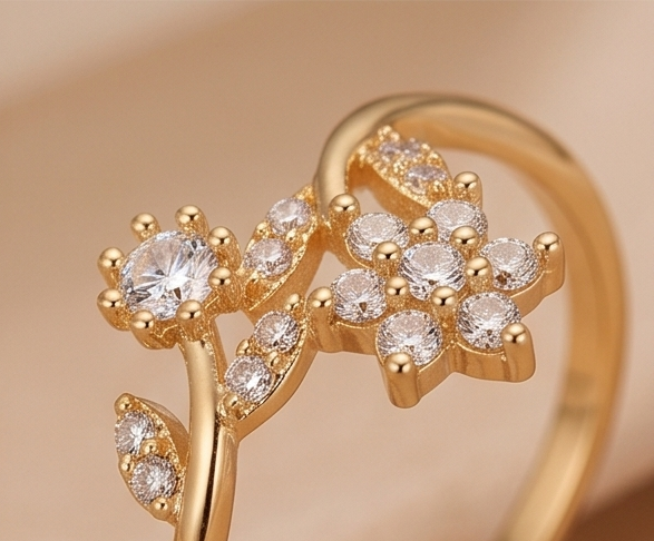 Enchanted Blossom Ring – Adjustable Anti-Tarnish Gold Floral Ring