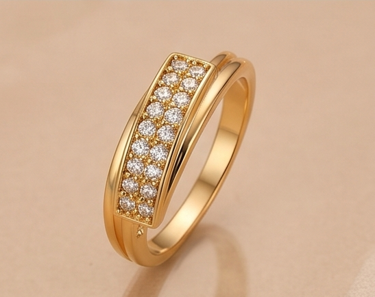 The Dual Pavé Bar Ring – Adjustable Anti-Tarnish Gold Statement Band