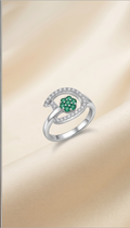 Emerald Bloom Bypass Ring – Adjustable Silver American Diamond Ring