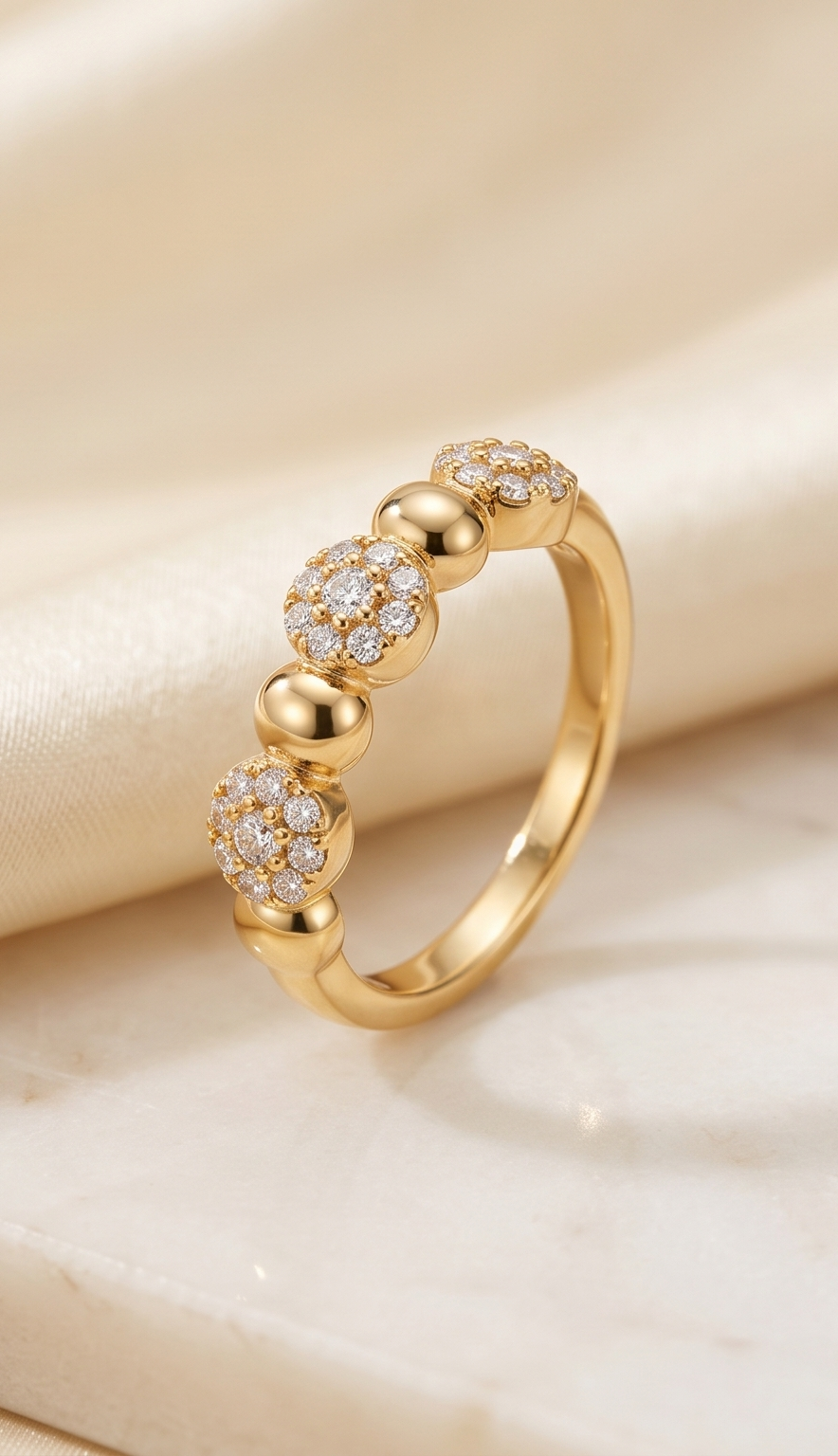Aurelia Bead & Pavé Band – Anti-Tarnish Gold Ring