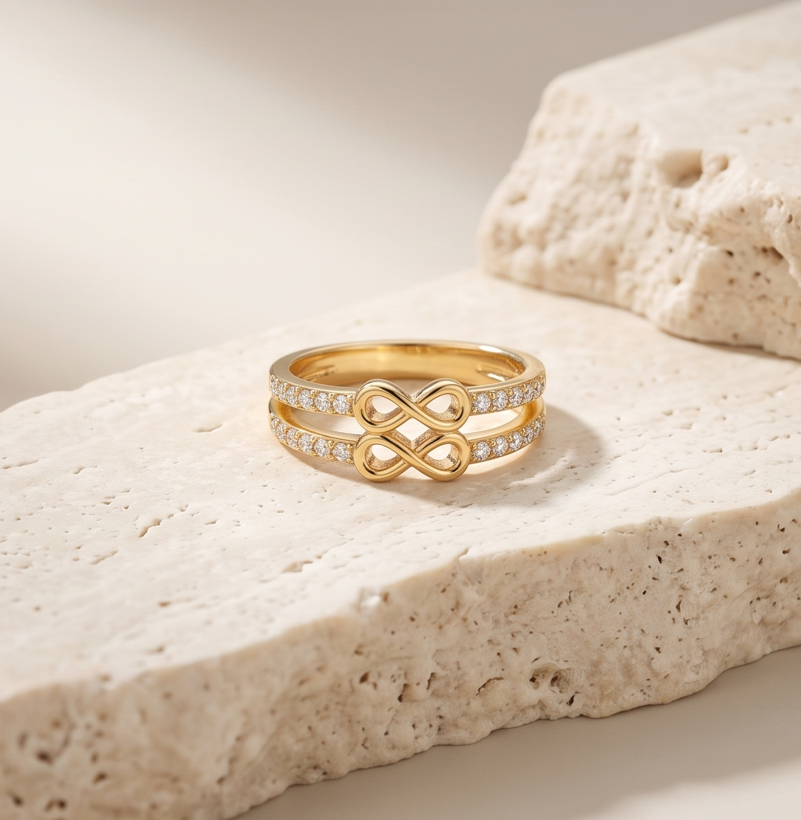 Eternal Infinity Pavé Band – Anti-Tarnish Gold Double Row Ring