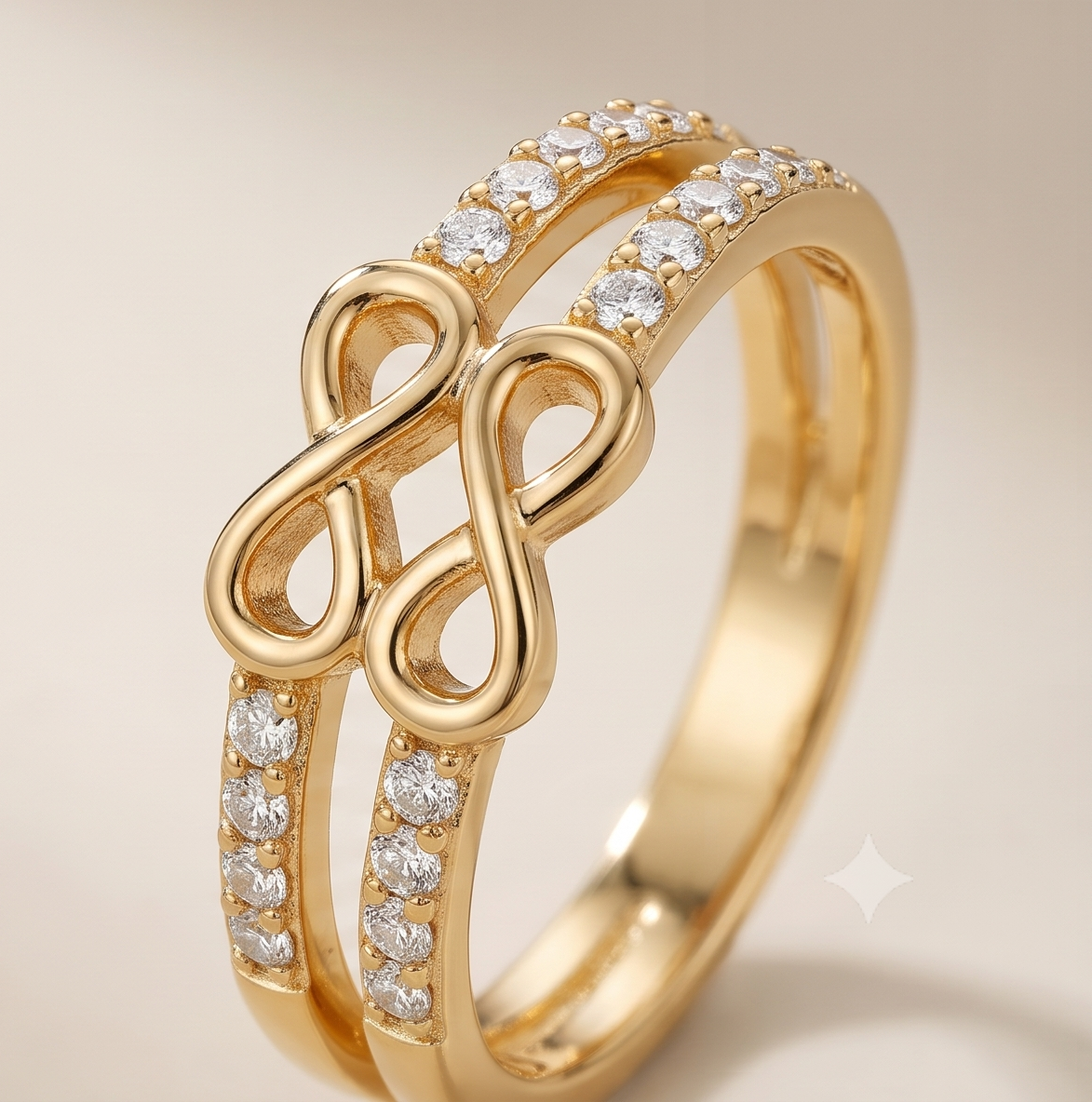 Eternal Infinity Pavé Band – Anti-Tarnish Gold Double Row Ring