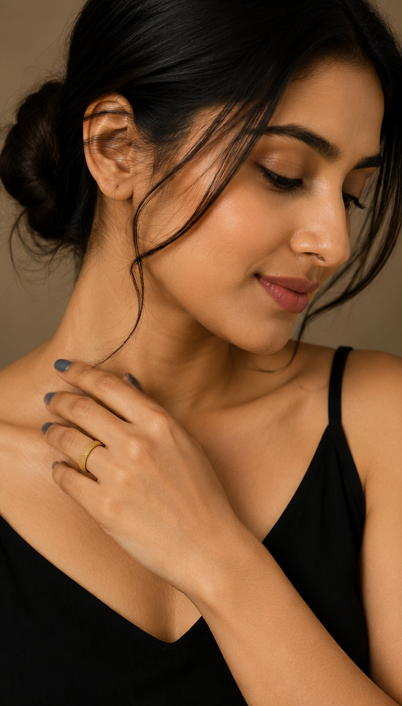 Golden Textured Matte Finish Band Ring