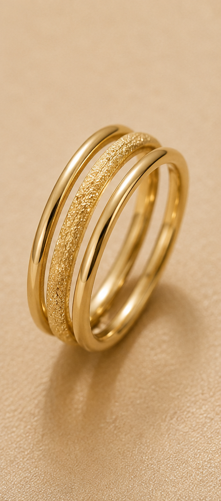 Golden Triple Layer Textured Stacking Ring Set