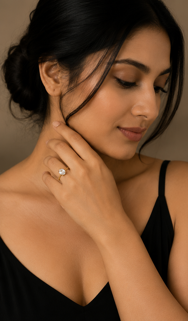 Golden Oval Solitaire Twisted Rope Ring