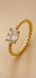 Golden Oval Solitaire Twisted Rope Ring