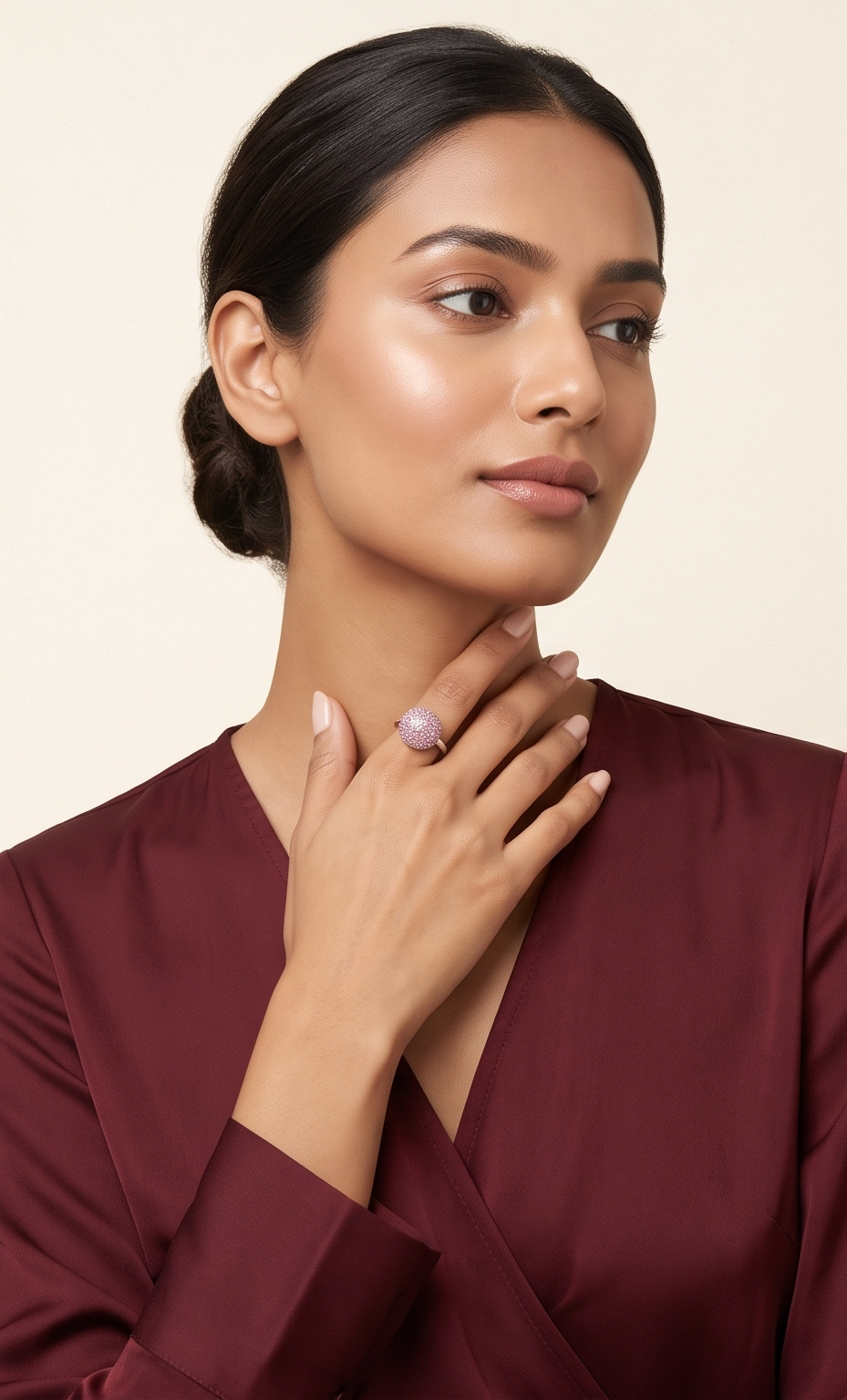 Silver Pink Pavé Crystal Dome Statement Ring