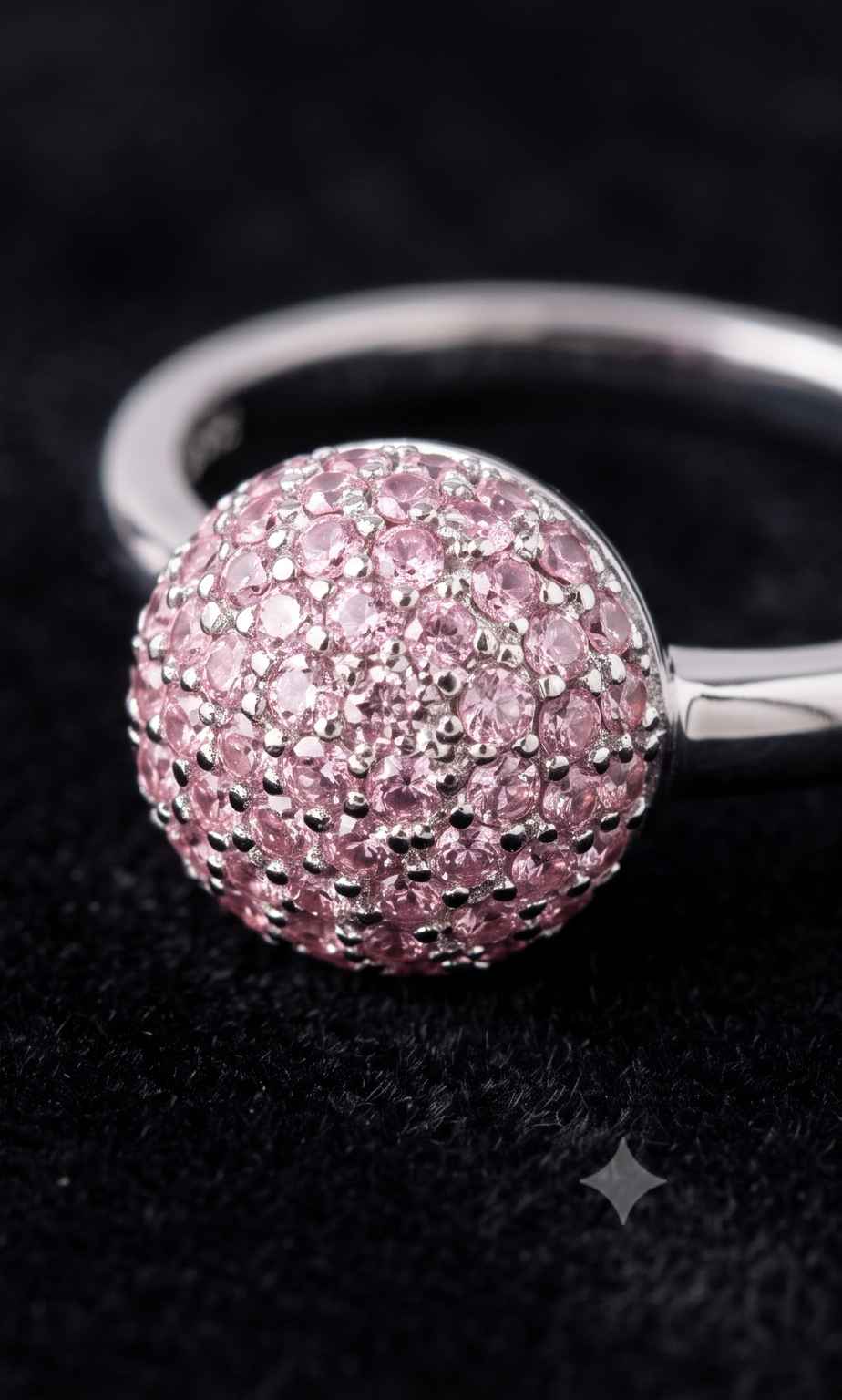 Silver Pink Pavé Crystal Dome Statement Ring