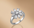 Starburst Baguette Bloom Ring – Adjustable Silver American Diamond Ring