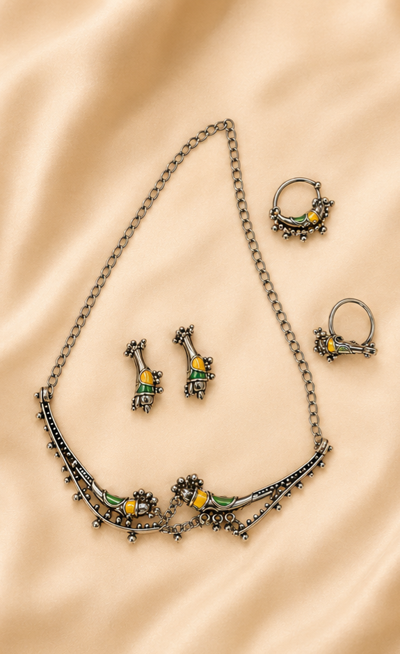Doyel | Bird Motif Silver Replica Jewellery Set