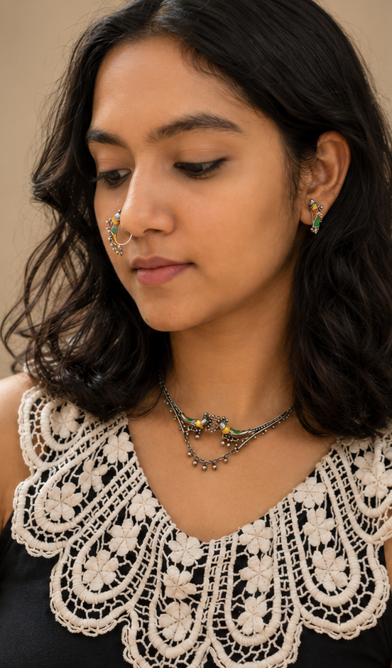Doyel | Bird Motif Silver Replica Jewellery Set