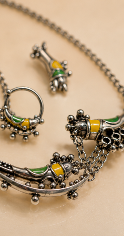 Doyel | Bird Motif Silver Replica Jewellery Set