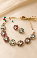Kundan & Meenakari Circular Choker Set with Matching Stud Earrings