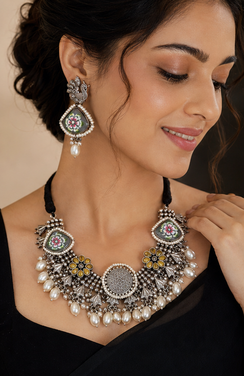 Alpona | Handcrafted Floral Statement Necklace Set