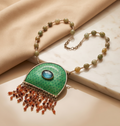 Artisanal Enameled Statement Pendant Necklace with Natural Stone Beading