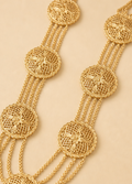 24K Gold Plated Copper Based Filigree Medallion Multi-Strand Haram & Earring Set