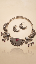 Silver Replica Crescent & Ruby-Accent Hasli Necklace Set