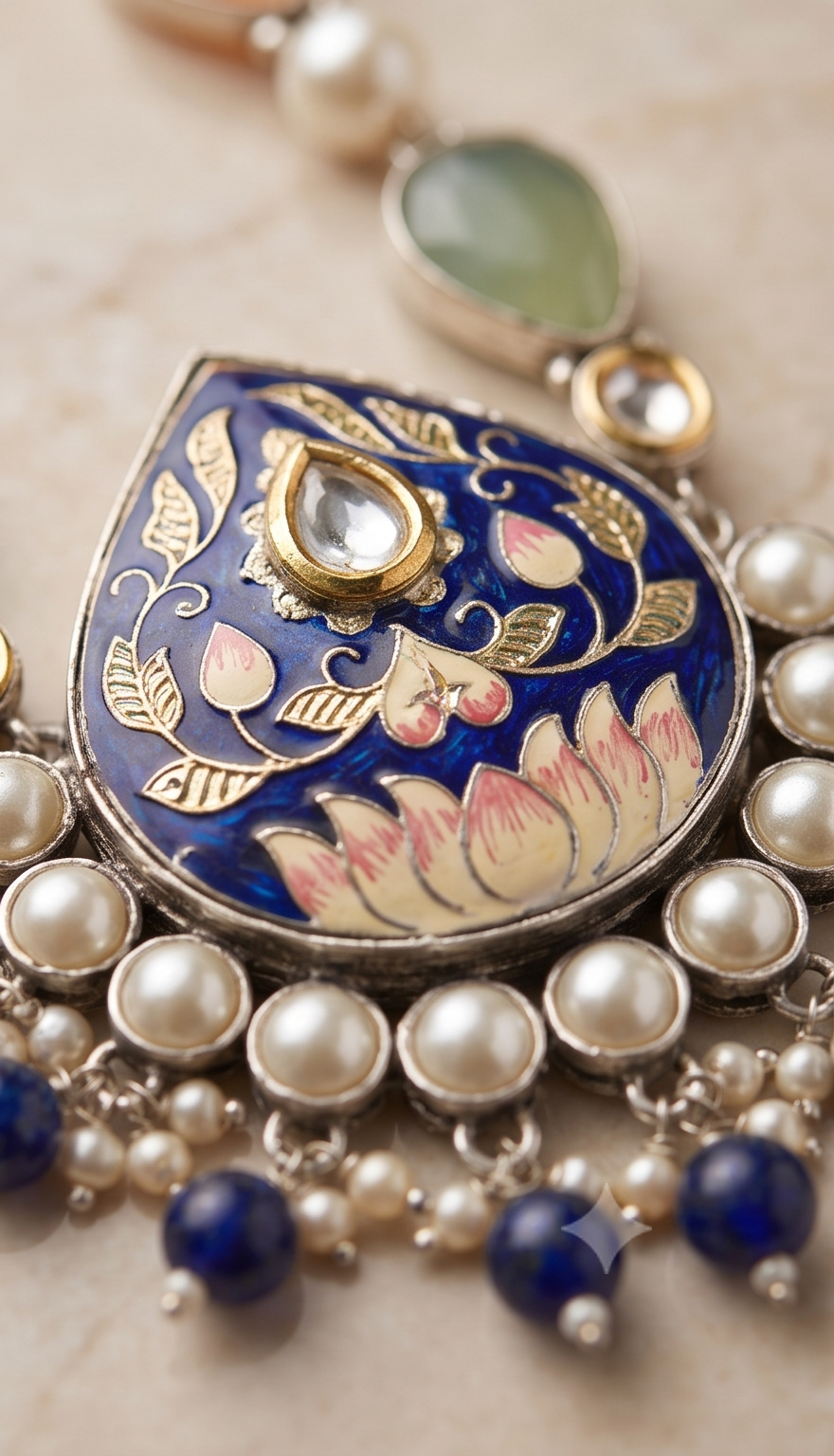 Mrinalini | Meenakari Floral Pendant & Multi-Strand Gemstone Necklace Set