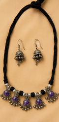 Abheri | Silver Replica Purple Stone Statement Necklace Set