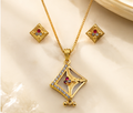 Gold-Plated Geometric Pendant & Stud Earrings Set