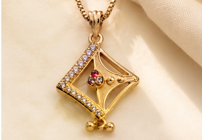 Gold-Plated Geometric Pendant & Stud Earrings Set