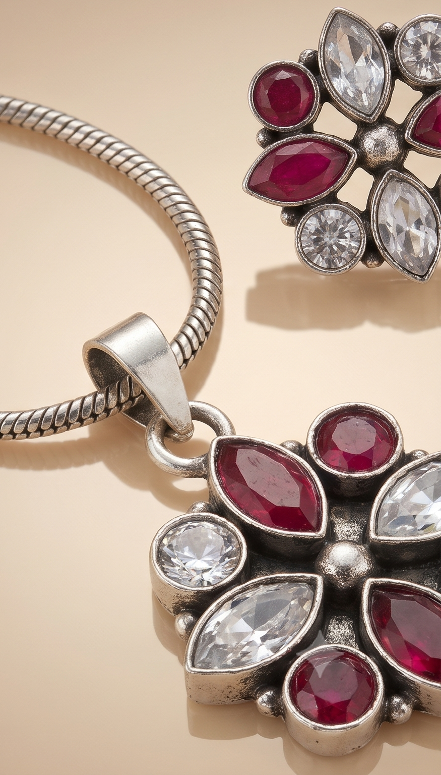 Rangon | Floral Stone Silver Replica Set