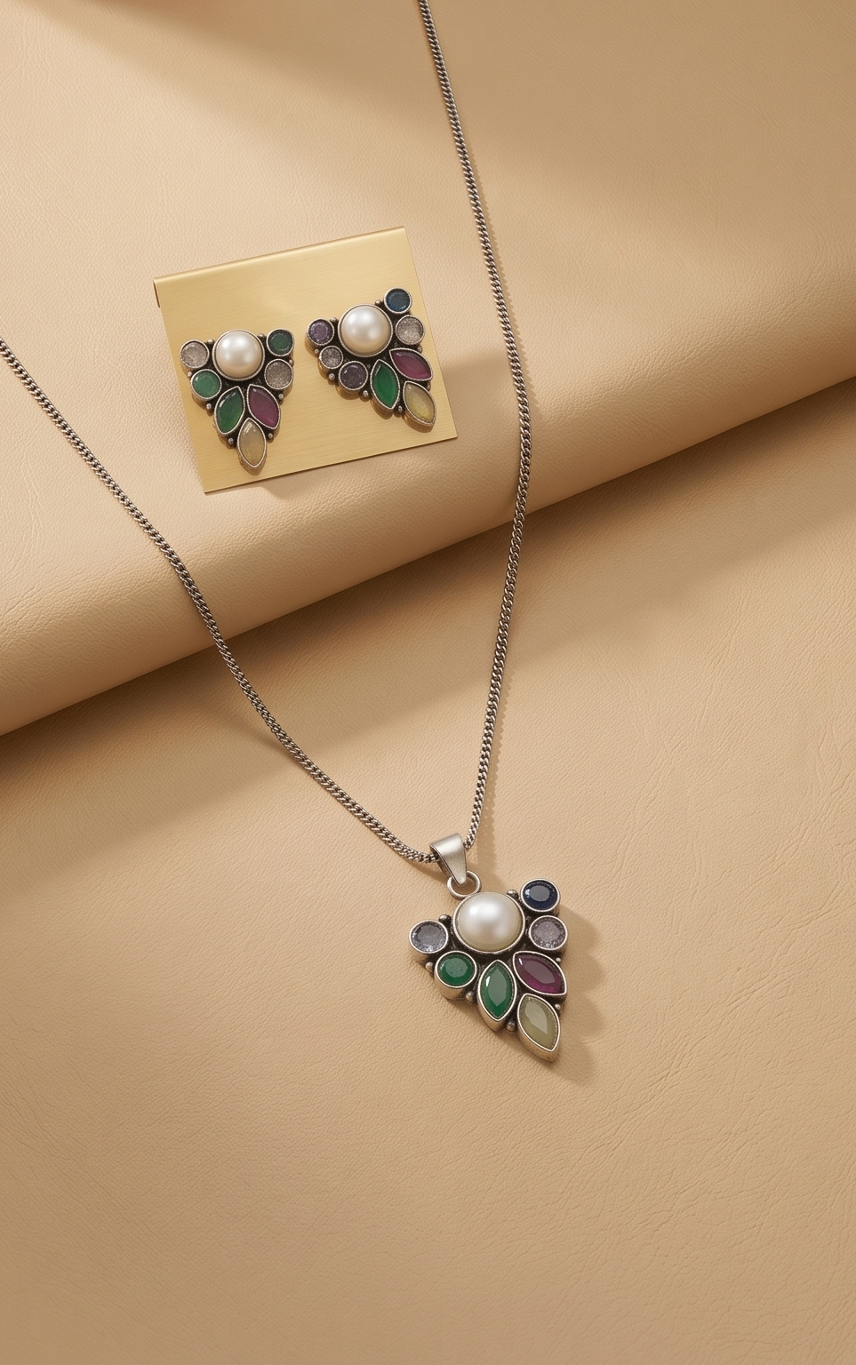 Rongtuli | Multicolour Pearl Silver Replica Pendant Set