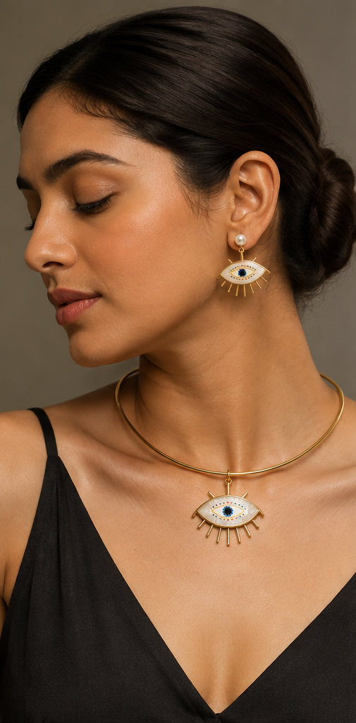 The Mystic Vision Set – Anti-Tarnish Gold Evil Eye Choker & Earrings