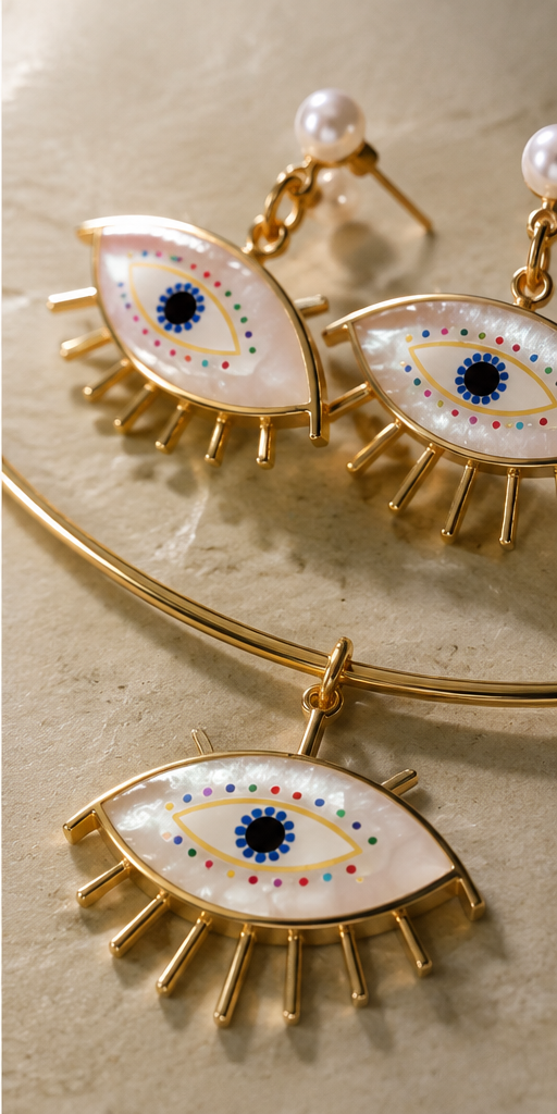 The Mystic Vision Set – Anti-Tarnish Gold Evil Eye Choker & Earrings