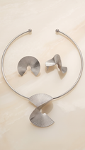 The Vortex Pleat Set – Anti-Tarnish Silver Sculptural Choker & Earrings