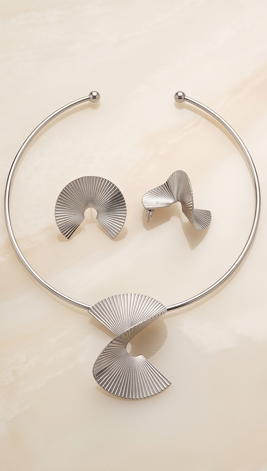 The Vortex Pleat Set – Anti-Tarnish Silver Sculptural Choker & Earrings